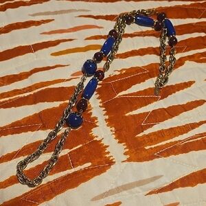 1928  Necklace with Blue and Burgundy Beads